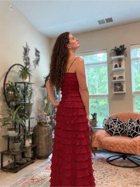 Betsy & Adam Red Tiered Ruffle Maxi Dress